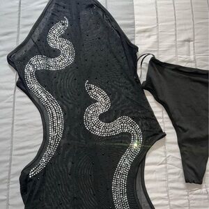 Black Rhinestone Embellished Bodysuit